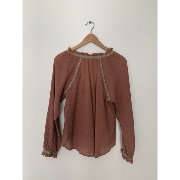 Free People Sivan Embroidered Top XS Lace Ruffle Trim Romantic Boho Floral Vneck - Picture 8 of 10